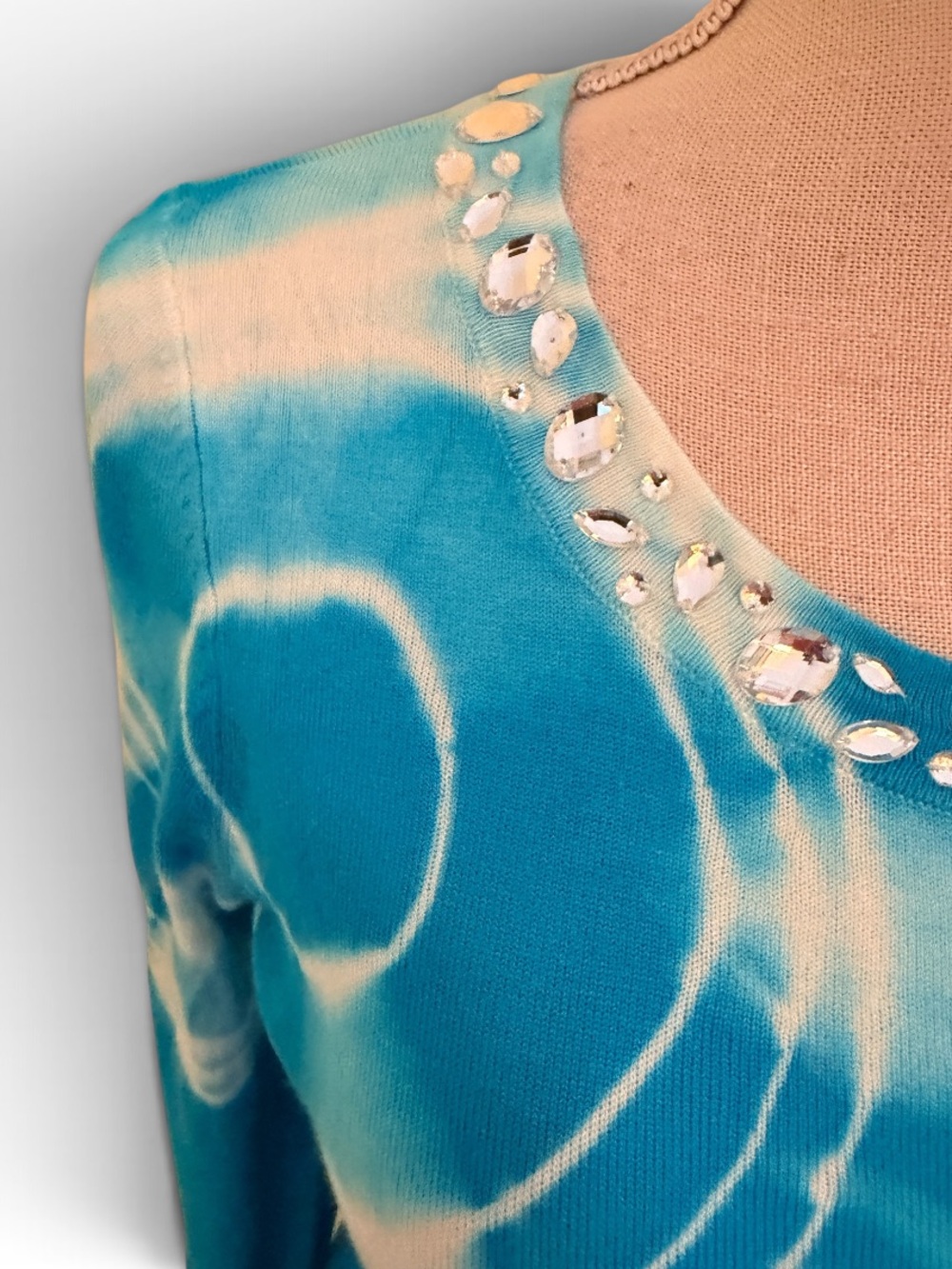 INC International Concepts Blue Swirl Tie-Dye Scoop Neck Long Sleeve Sweater S - Picture 4 of 9